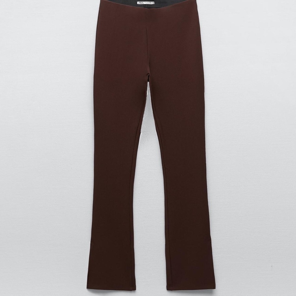 Zara flare high rise pants leggings chocolate brown pull on ribbed trousers
